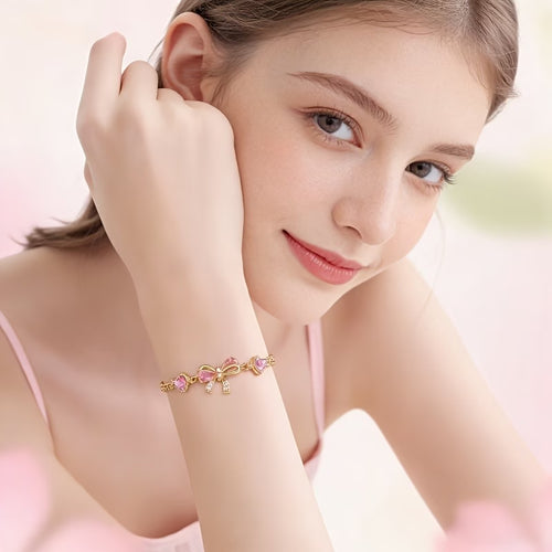 Cute Pink Bow Heart Bracelet, Easy Retro Women's Daily Party Holiday Accessory