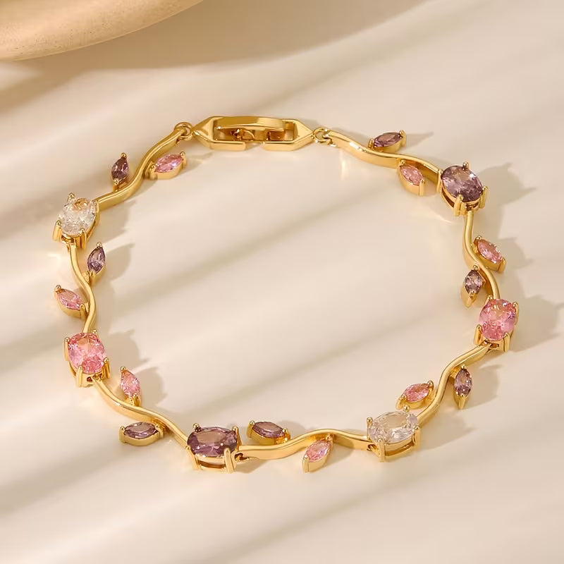 Pink Petal Crystal Bracelet by Alveera & Co