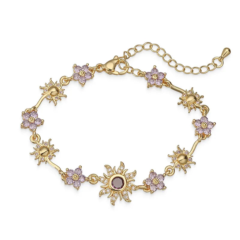 Sunflower Bracelet Inlaid with Shiny Synthetic Zirconia by Alveera & Co